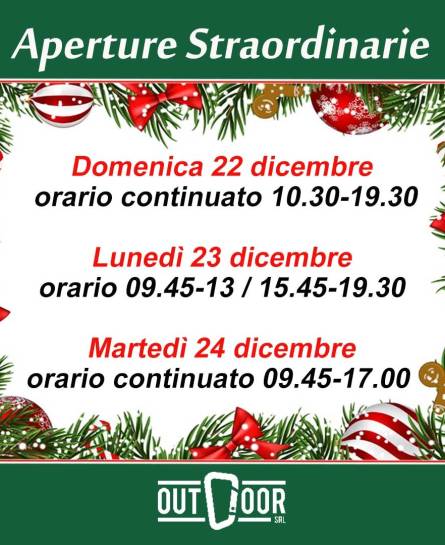 Aperture straordinarie periodo natalizio!